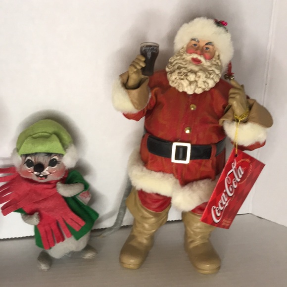 TWO Santas and Annalee Elf Mouse Coca Cola Santa Christmas Decor 3-piece Group - Picture 4 of 13